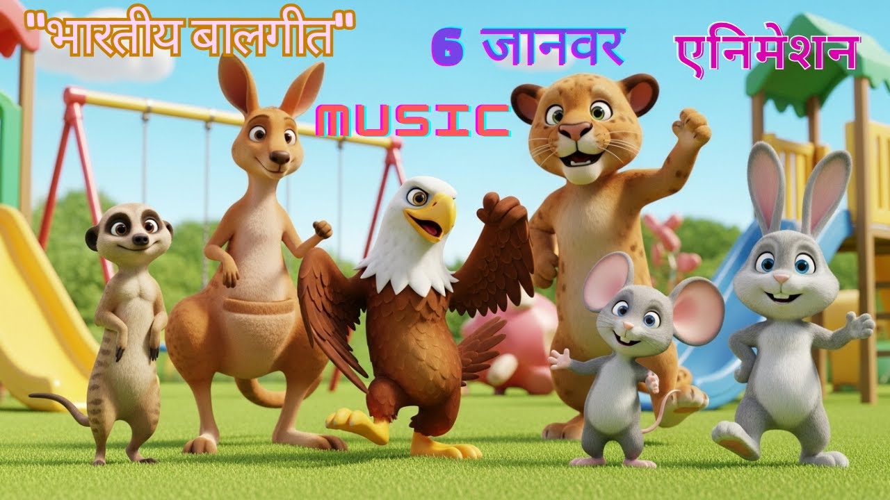 भारतीय बालगीत | मीरकैट, कंगारू, प्यूमा, गरुड़, चूहा, खरगोश मजेदार 6 Animals Kids Song