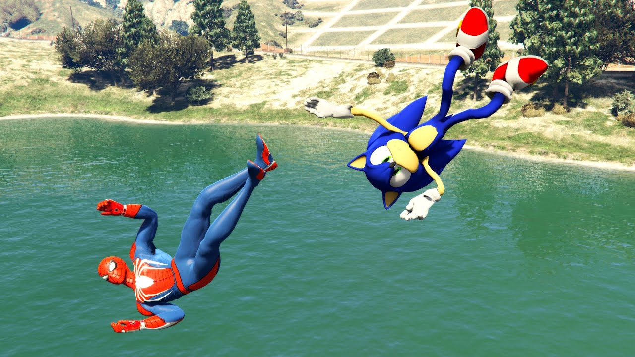 GTA 5 SPIDERMAN vs SONIC | Water Ragdolls Fails/Jumps ep.2 (Euphoria Physics Funny Moments)