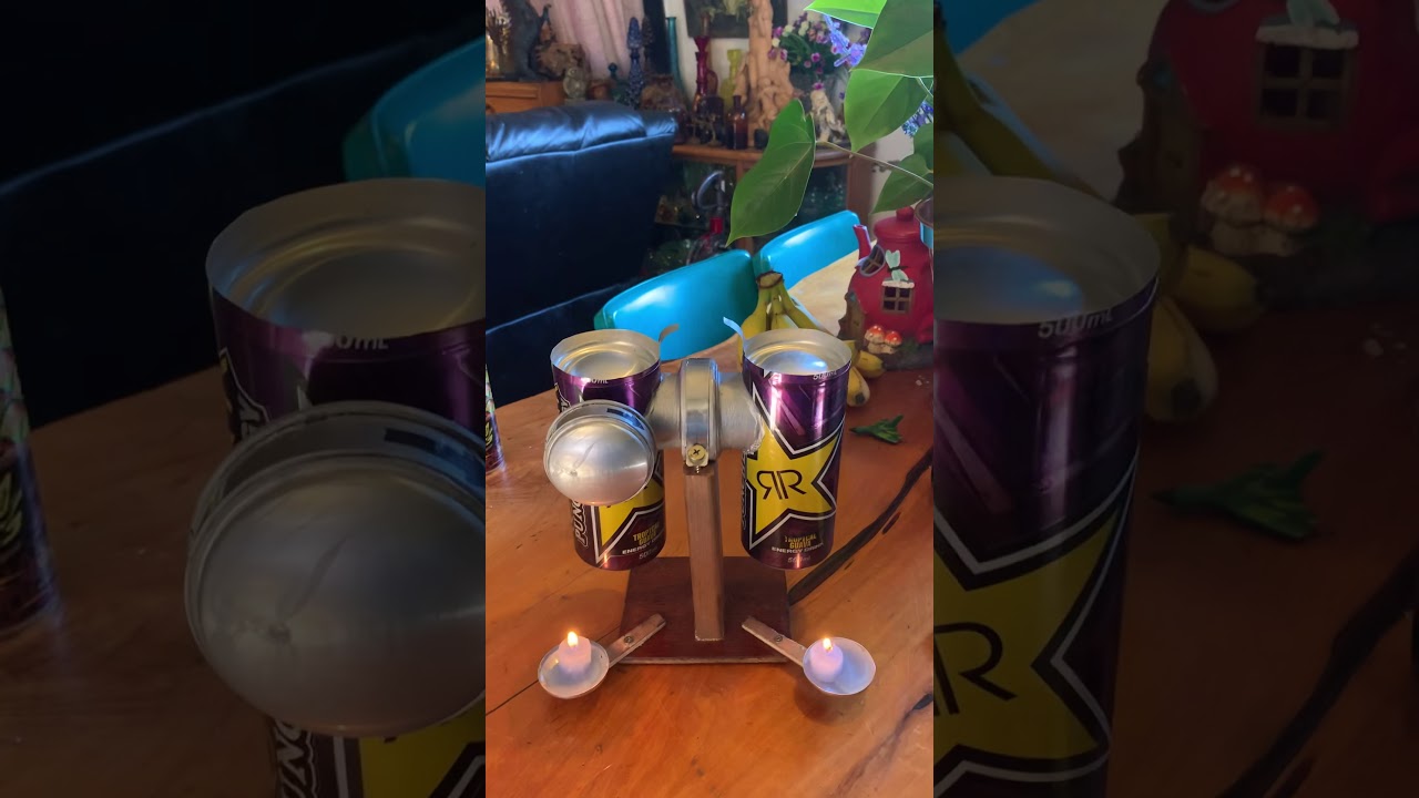 Homemade Stirling engine the T.K double action pop can engine.
