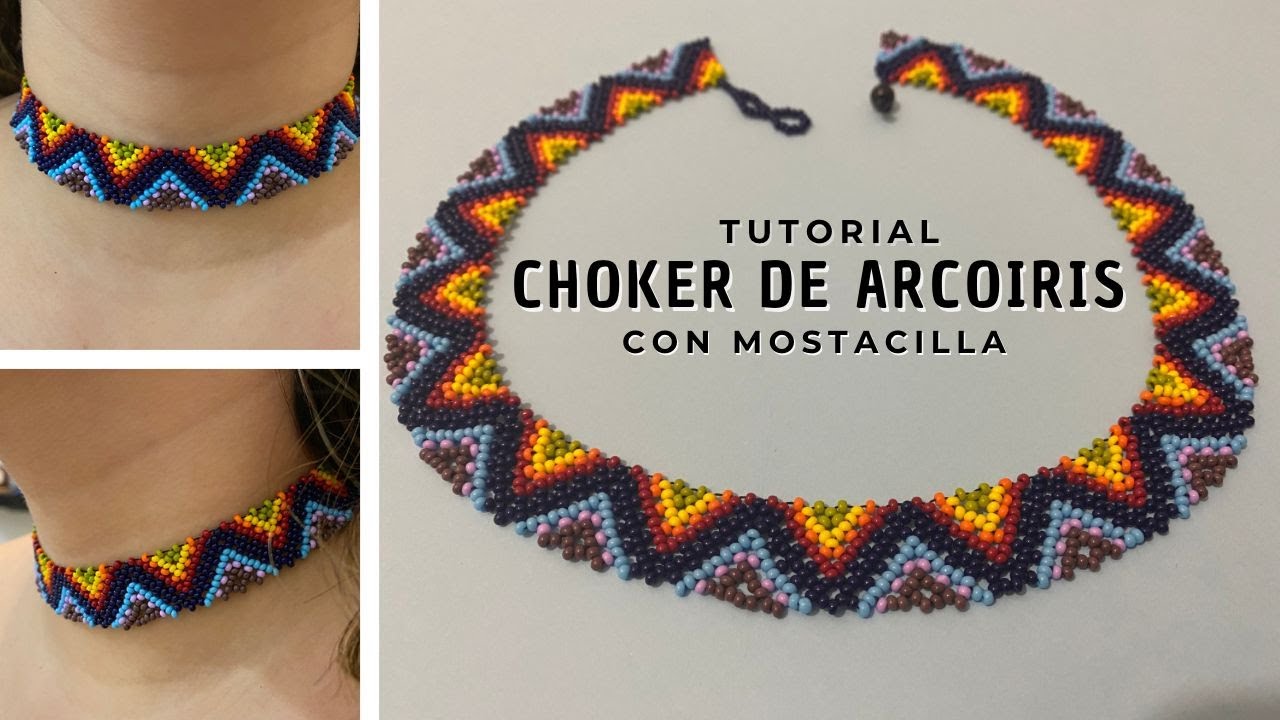 Gargantilla / choker  de arcoíris 🌈 en mostacilla / chaquiras PASO A PASO