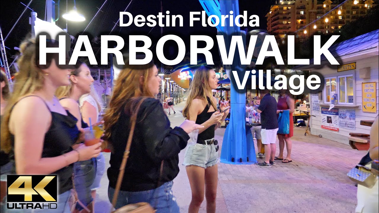 Night Walk at HARBORWALK VILLAGE Destin Florida USA [4K]