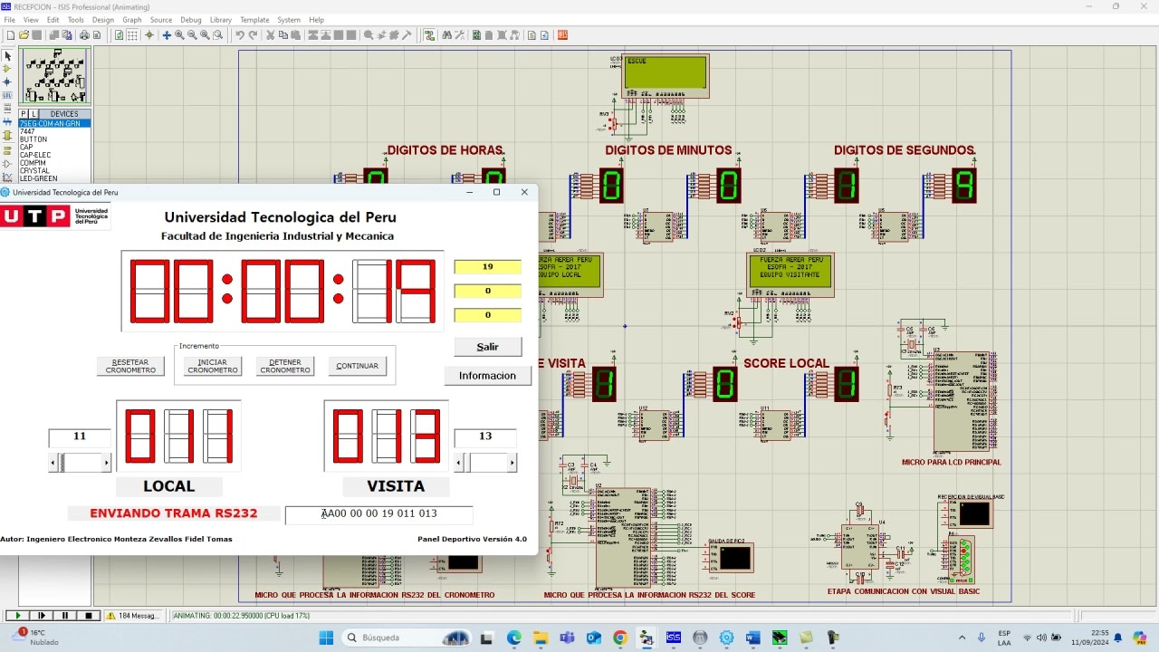 PROTEUS: Panel Deportivo Versi&oacute;n 4.0 controlado con Visual Basic 6.0 utilizando comunicaci&oacute;n RS232