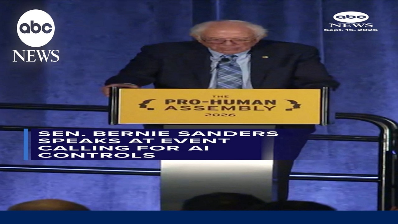 Sen. Bernie Sanders speaks at event calling for AI controls