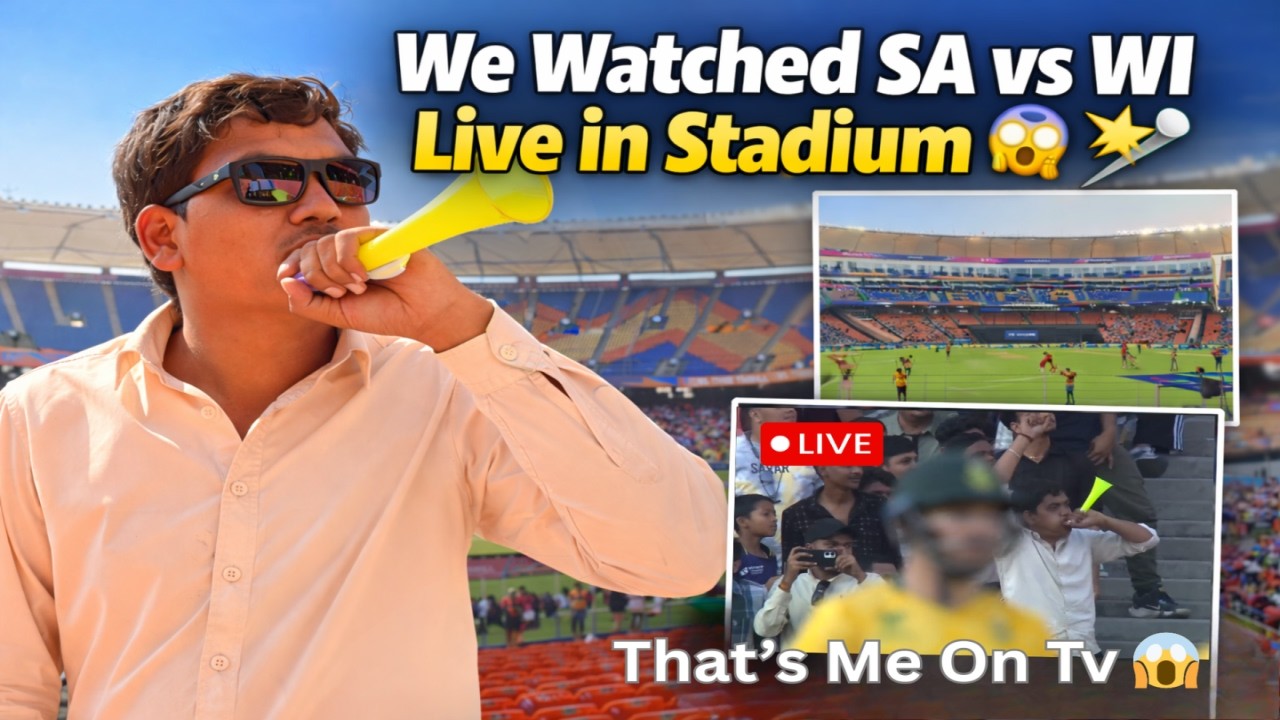 🔥Match Jova Gya… Ane LIVE TV Par Avi Gya! 😳📺 | SA vs WI Super 8 Stadium Vlog 🏏#cricket  #india