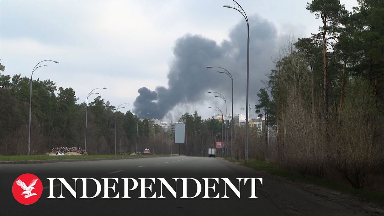 Massive fire breaks out near tank repair plant in Kyiv after Russian attacks