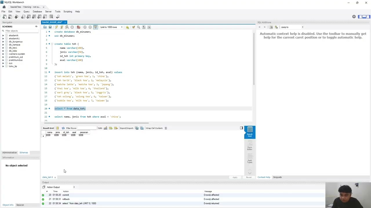 Live Coding Proyek Basis Data Lanjut Materi Query 1-4 - M Abel Cakrawangsa