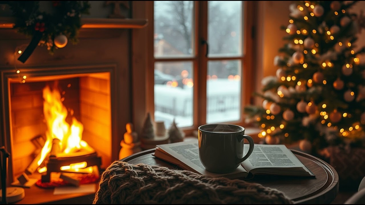 🎄 Cozy Christmas Night ❄️ Fireplace, Snowfall & Warm Cocoa | Peaceful Winter Ambience