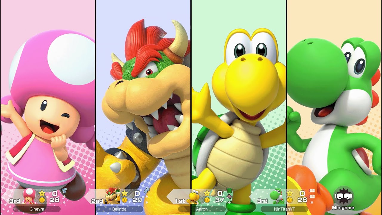 Super Mario Party Jamboree - Yoshi vs Koopa vs Bowser vs Toadette - Mario's Rainbow Castle