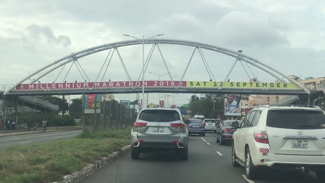 Driving in Accra , Ghana . AFRICA- The Road to Airport. (Traffic)