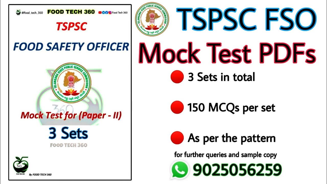 Telangana FSO Mock Test PDFs for Paper 2 by Food Tech 360 | TSPSC FSO Exam preparation