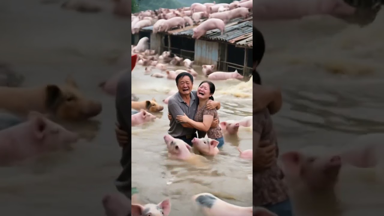 The pig farm was flooded and the boss cried bitterly