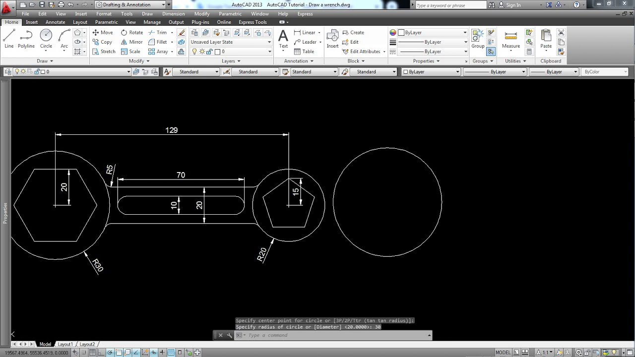 AutoCAD Tutorial: Draw a wrench
