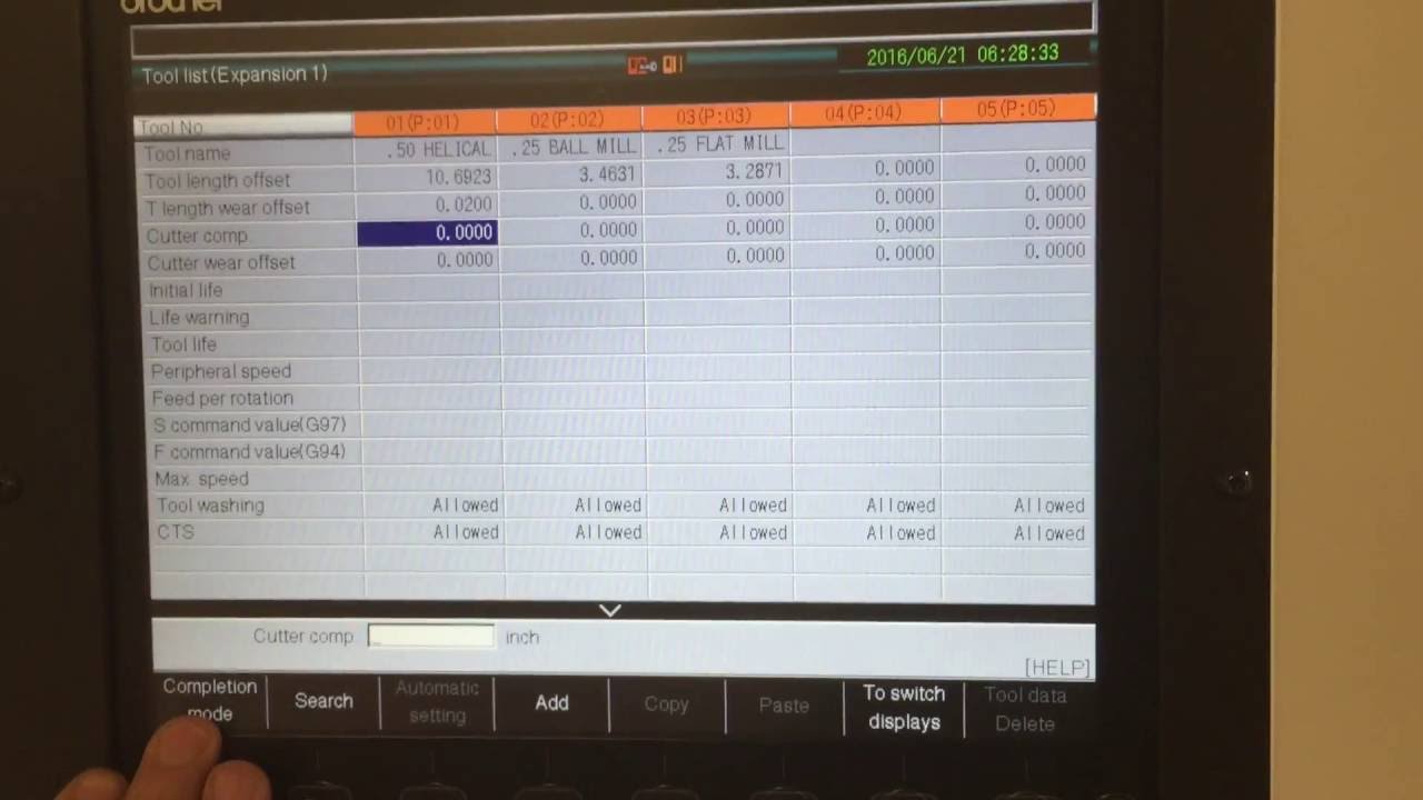 Brother Speedio Control Basics - Tool Offsets