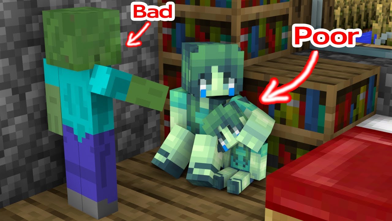 Poor Baby Zombie Girl and Bad Zombie Dad - Minecraft Animation
