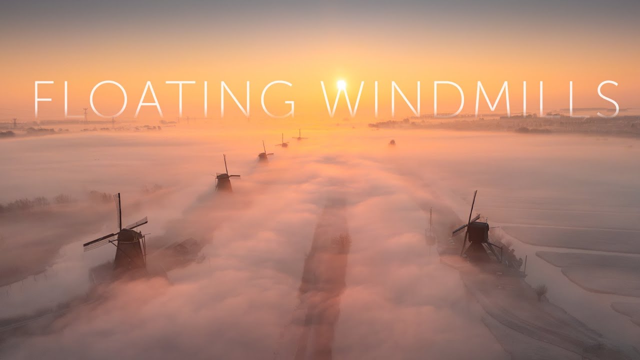 Floating Windmills - Kinderdijk Above The Fog 4K