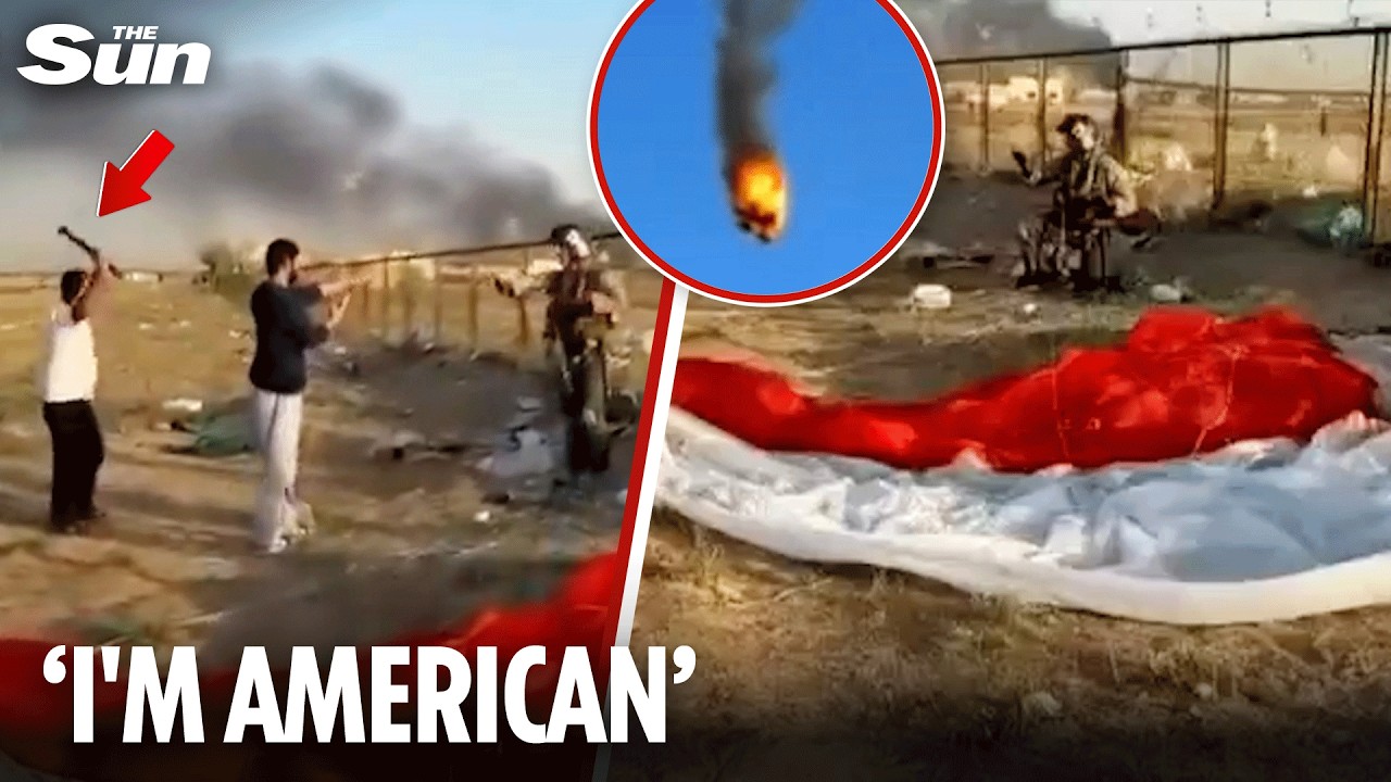 Moment crashed US F-15 pilot confronted by pipe-wielding local