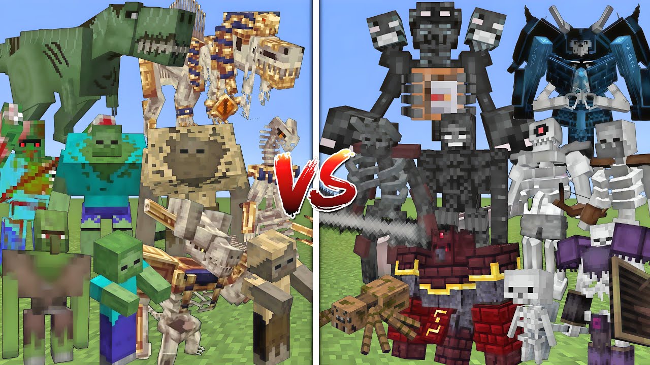 ALL ZOMBIES & HUSKS VS ALL WITHER SKELETONS & SKELETONS MOBS BATTLE IN MINECRAFT