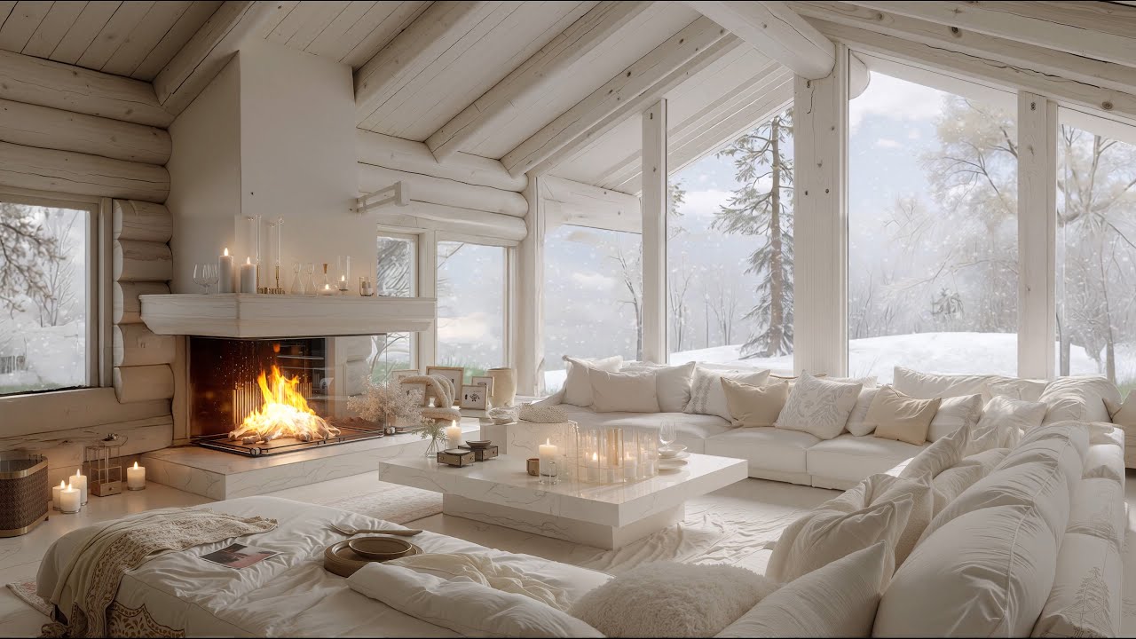 Relaxing Winter Piano | Dispel Fatigue with Fireplace & Snowfall for Deep Focus