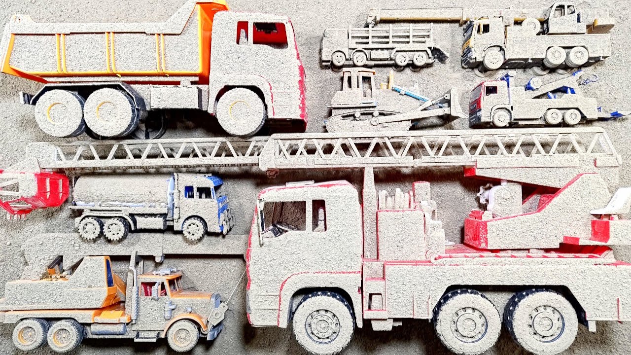 Temukan Mobil Mobilan Terkubur dan Membersihkan Truk Pemadam Besar, Dumptruk Besar, Truk Crane