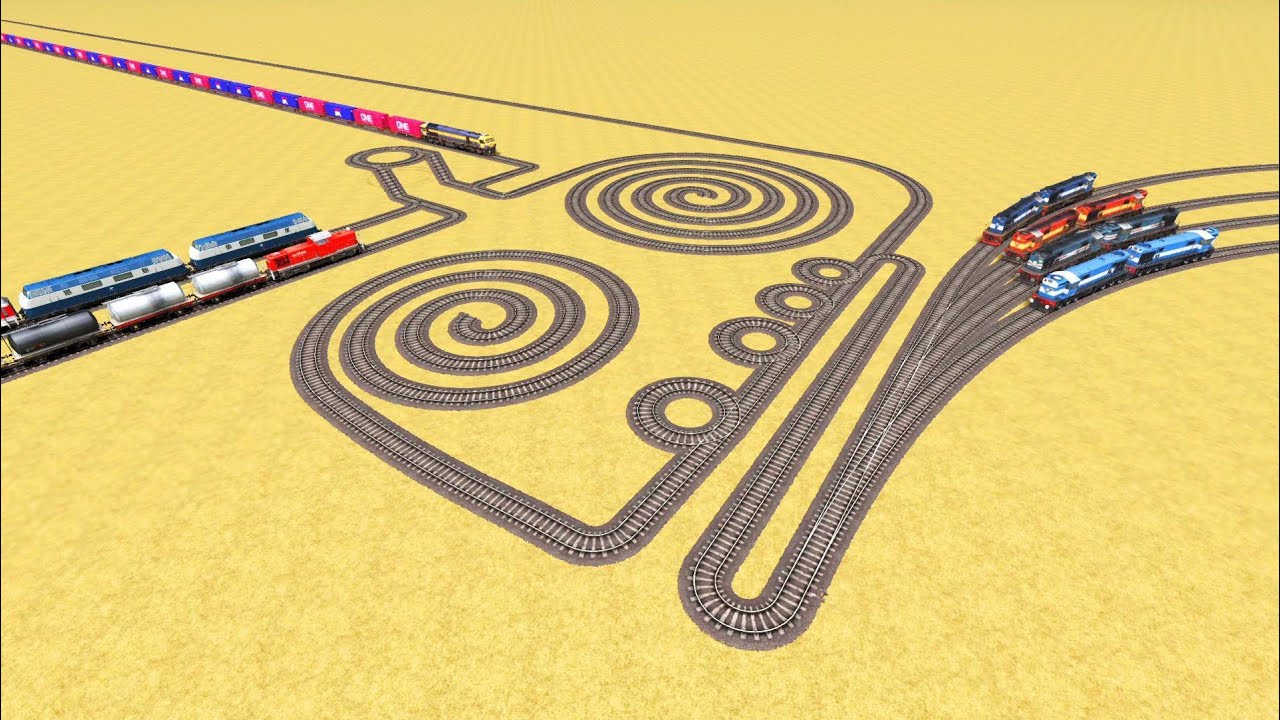 IMPOSSIBLE TRAINS CROSSING AT ROUND CIRCLE TRACKS ZIG ZAG TRACKS | railroad crossing// train wold4 