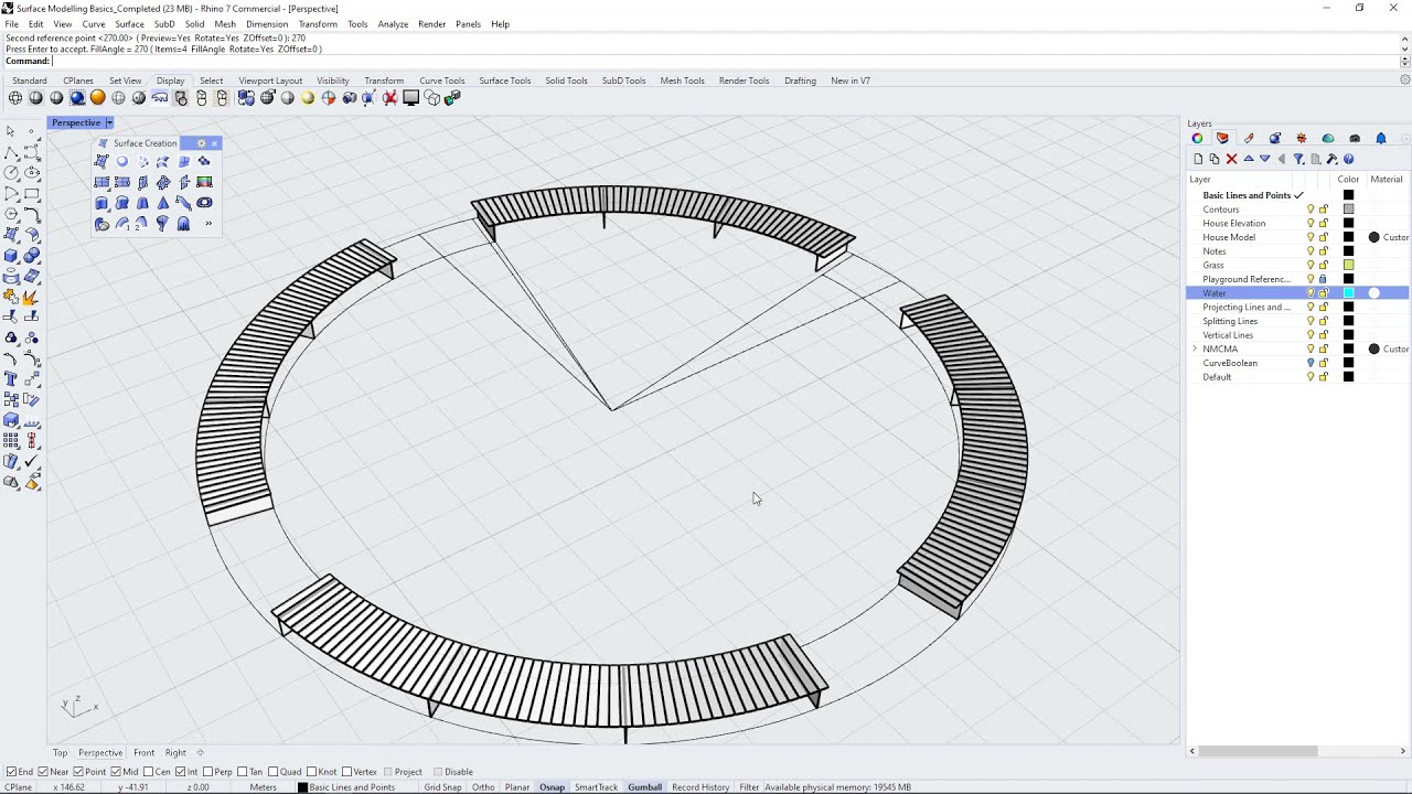 Rhino 3D Basics - Surface Modelling Part XIII - Circular Bench using Polar Array