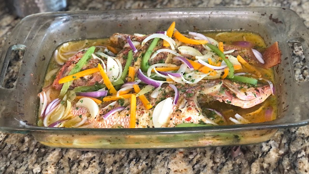 Haitian style baked red snapper( Koman mwen fè Pwason nan fou)