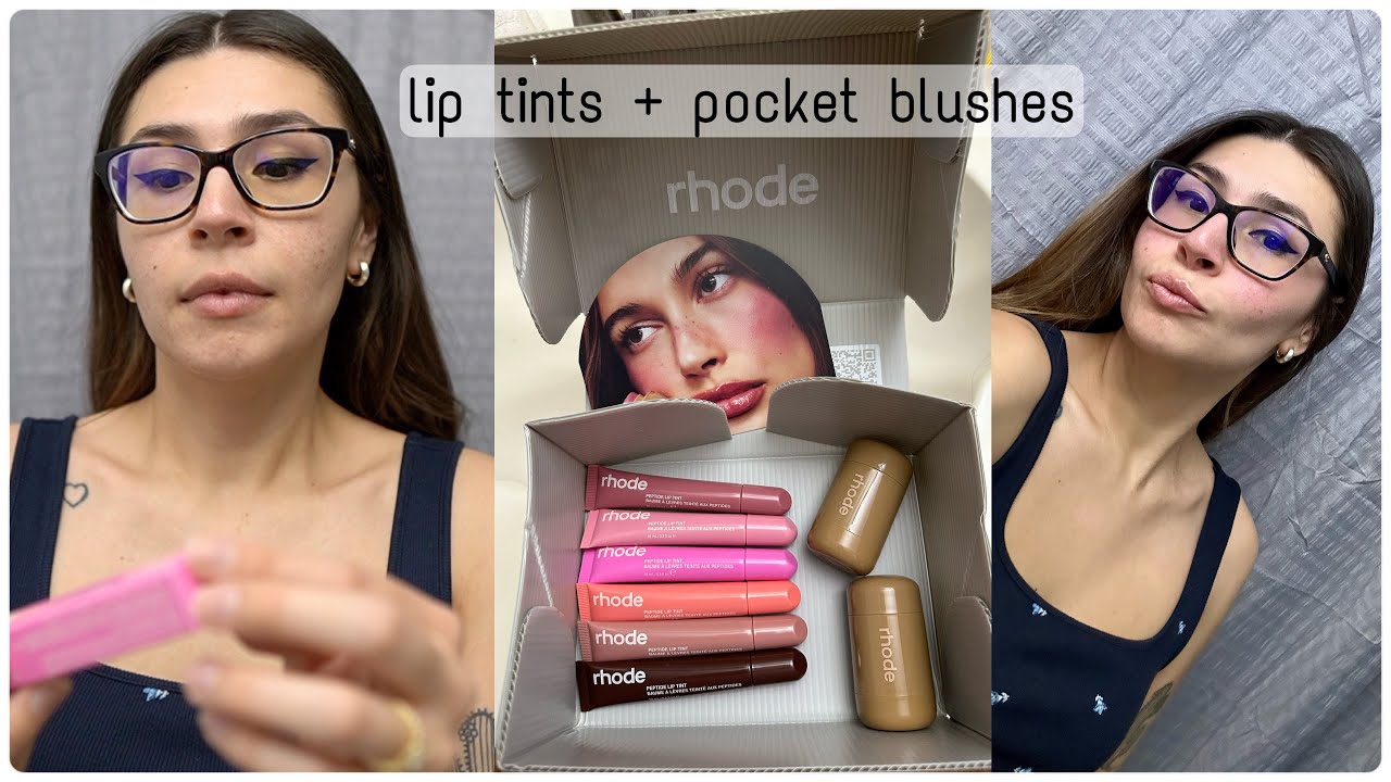 Rhode lip tints + pocket blushes try on 🎀 as someone who doesn't wear a lot makeup ♡ I'm in LOVE 🥲