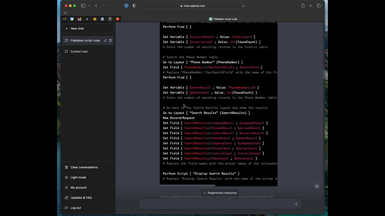 ChatGPT can write FileMaker Pro Script code
