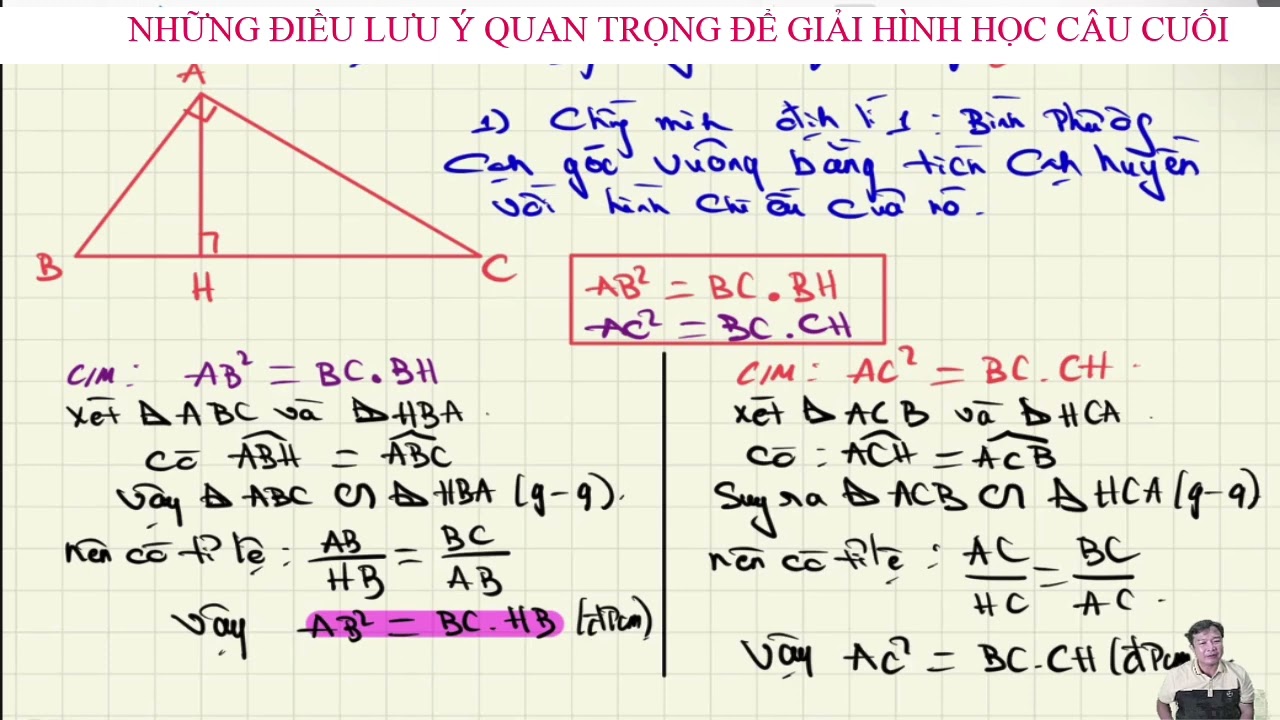 Toán 9 - Chứng minh 3 định lí về cạnh trong tam giác vuông thường gặp trong trong câu hình cuối