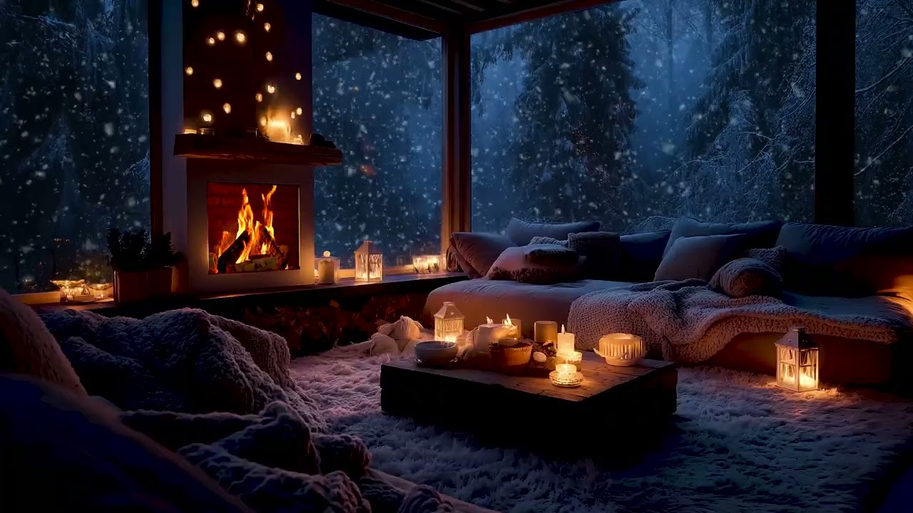 Cozy Fireplace Piano Music | Relaxing Winter Night Ambience for Deep Sleep, Stress Relief & Focus