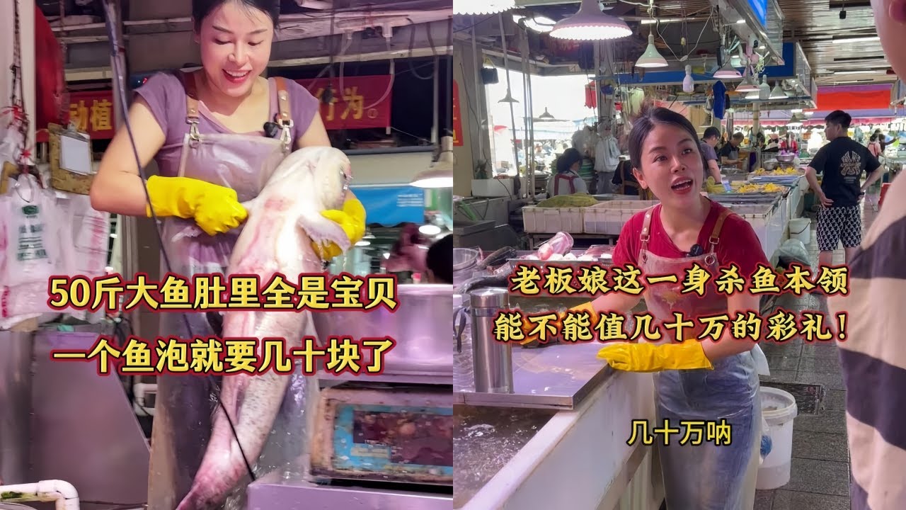50斤的大鱼肚里全是宝贝，一个鱼泡都要几十块了！｜老板娘这一身杀鱼本领，能不能值几十万的彩礼？