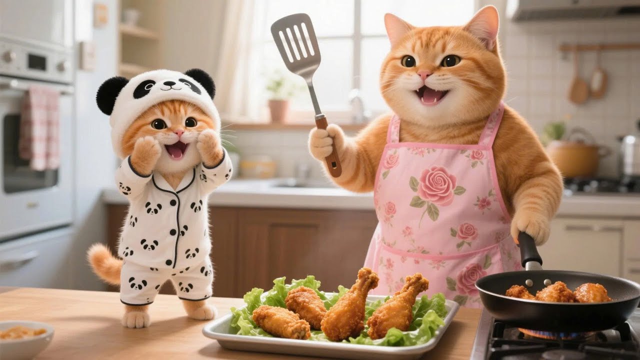 Ginger Works with Mama Cat on Chores and Gets Tasty Fried Chicken 🍗✨ | Funny Cat Videos