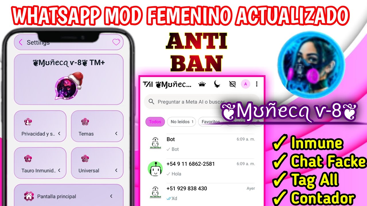 Nuevo WhatsApp MOD SECUNDARIO FEMENINO actualizado anti ban | funciones top