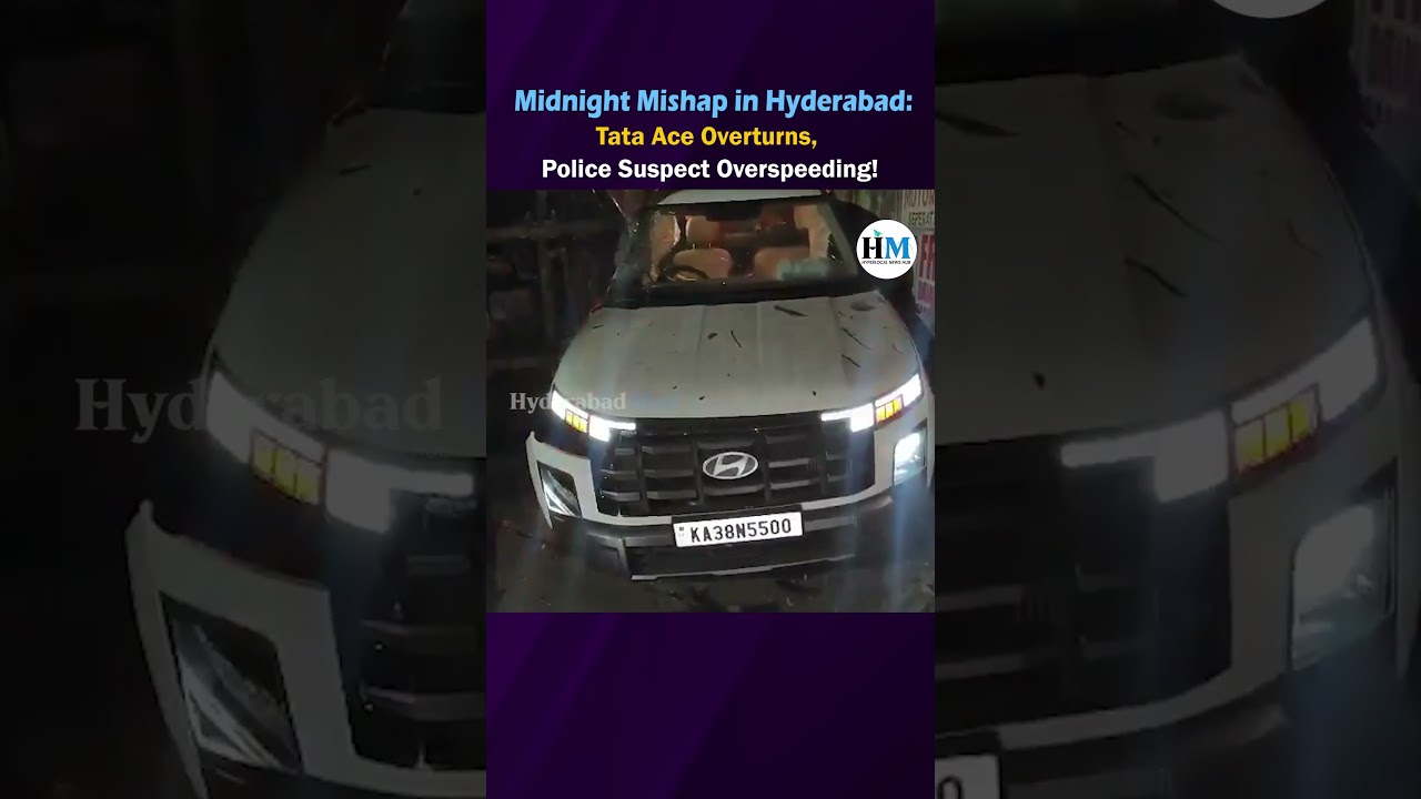 Midnight Mishap in Hyderabad: Tata Ace Overturns, Police Suspect Overspeeding! 