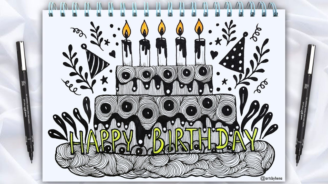 Birthday Cake Zentangle Art