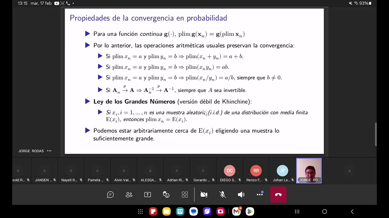 Clase martes 17 de febrero Teoría Asintótica Consistencia Convergencia en Distribución Normalidad