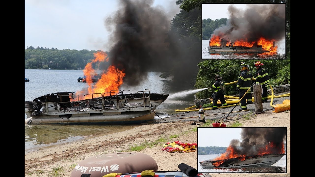 Firefighters battle two fully involved boat fires simultaneously on Wequaquet Lake