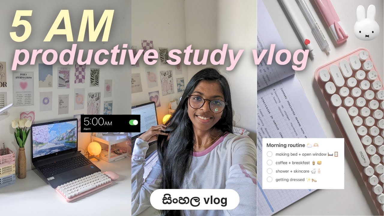 5AM STUDY VLOG 🌸📓🤍 පාන්දරින්ම වැඩ පටන් ගත්ත දවසක් 🧸🍃☕️ #studyvlog #sinhala #aesthetic #vlog