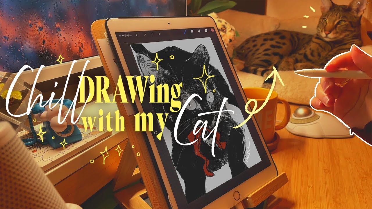 3-HOUR 🌷 Draw With Me & My Cat 🐈‍⬛ | Black Cat・Calico Cat | Lo-Fi bgm | Pomodoro 50-10 | Procreate