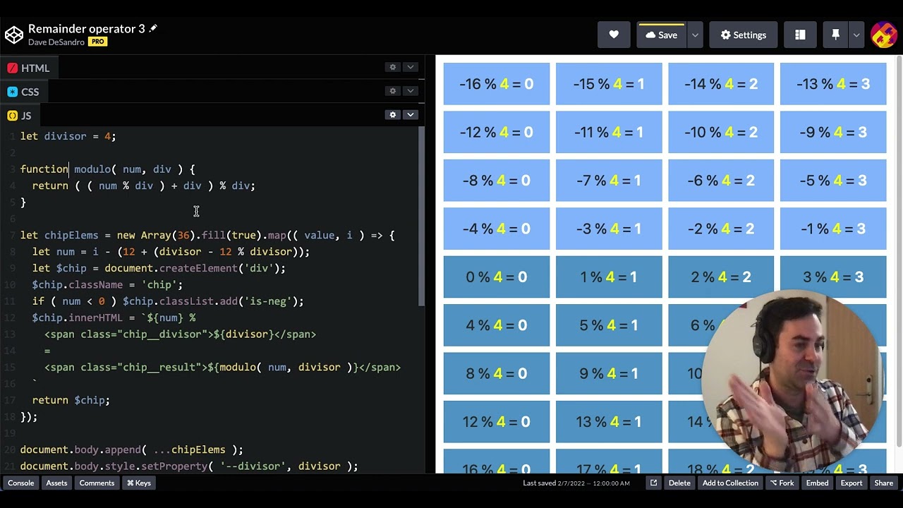 What is the remainder operator `%` in JavaScript?