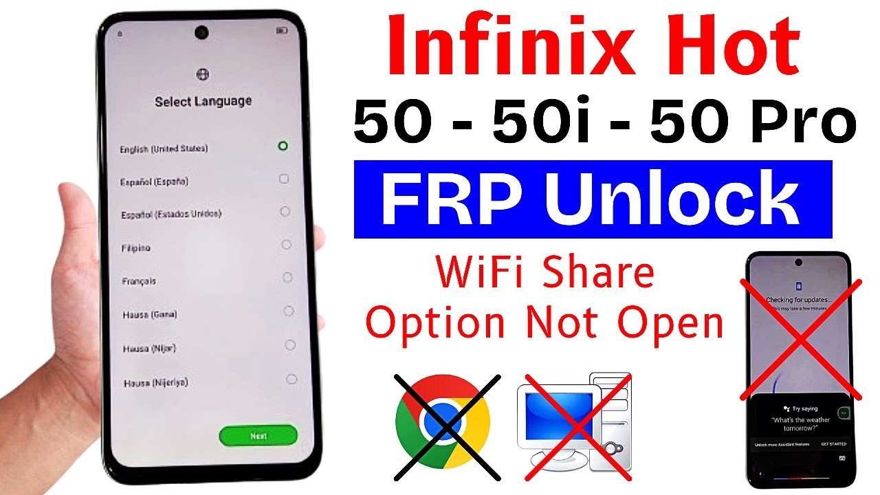 Infinix Hot 50 | 50i | 50 Pro Frp Bypass Android 14 - WiFi Share Option Not Open Without Pc Solution