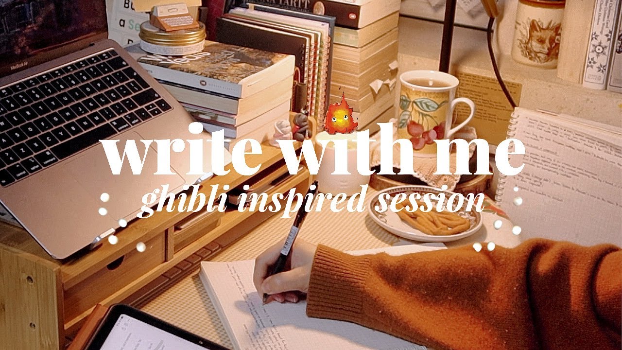 playlist ⁑ 1h cozy work & write with me 🔥💫 ghibli inspired, crackling fire | 2x pomodoro