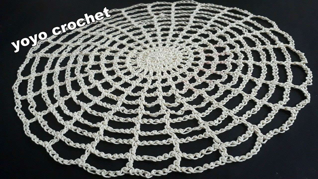 كروشية مفرش دائرى سهل وبسيط بغرزة الشبكة للمبتدئين - crochet easy doily tutorial#يويو كروشية#