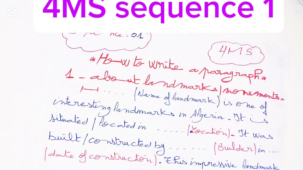 كيفية كتابة فقرة عن معلم تاريخي وعن شخصية بارزة  السنة 4 الوحدة  اولى How to write a paragraph 4MS