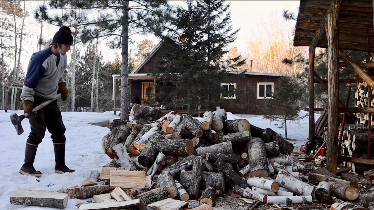 A Winter Day On A Self Built Northern Minnesota Homestead: Filling The Wood Shed