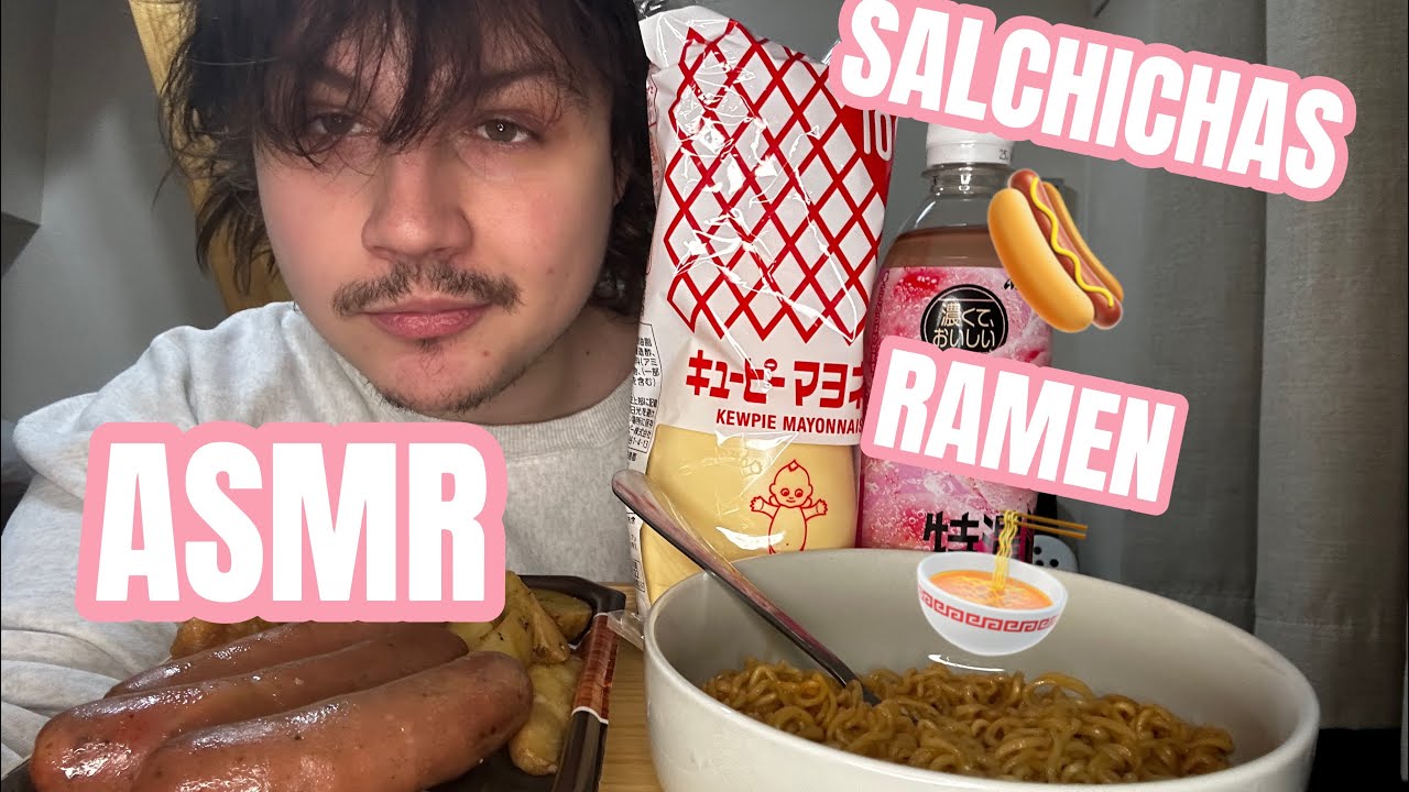 ASMR MUKBANG comiendo SALCHICHAS CRUJIENTES 🌭 y RAMEN 🍜