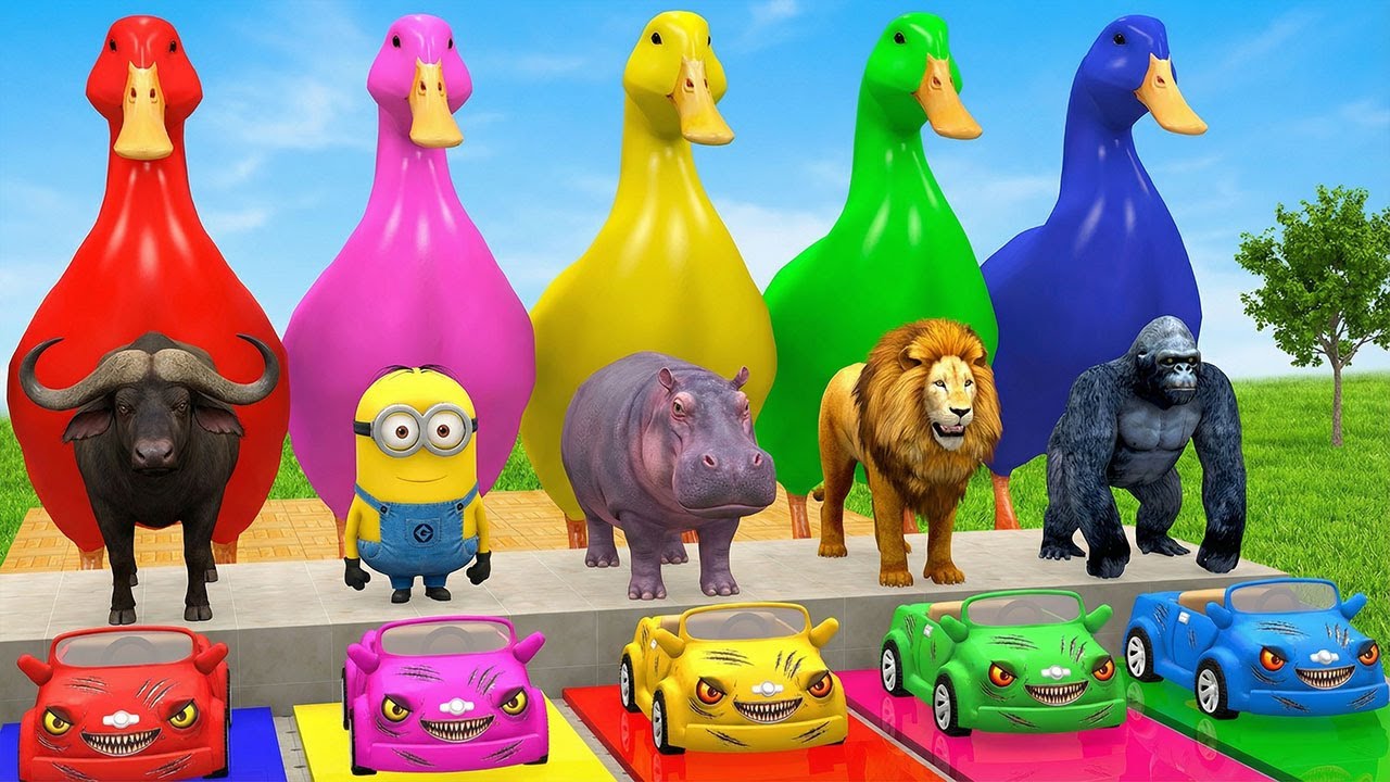 Long Slide Game with Cow Elephant Gorilla Hippopotamus Tiger 3d Animal Game Funny 3d Animals