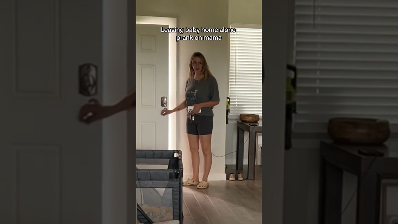 Leaving baby home alone prank on Momma #parents #funny #newdad #newmom #comedy #mom #couple ￼