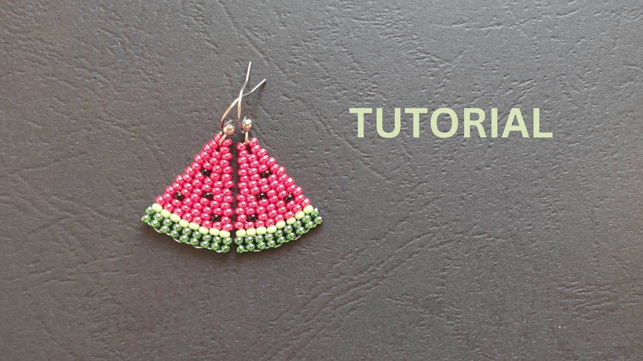 Seed bead watermelon earrings tutorial, brick stitch beading tutorial for beginners