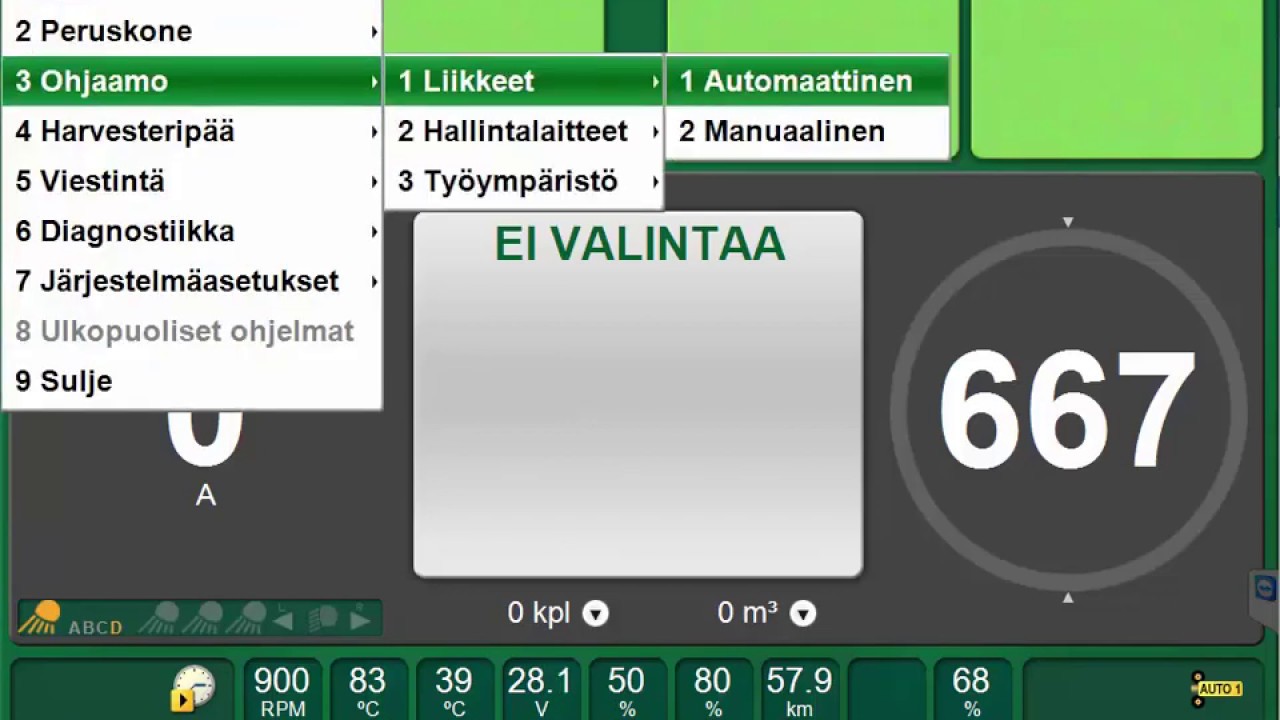 Ohjaamon ja puomin käännön kalibrointi